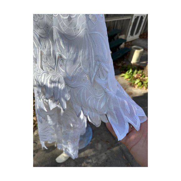 White Angel Wing Caftan Dress Sequins Embroidery Cutwork - Picture 12 of 16